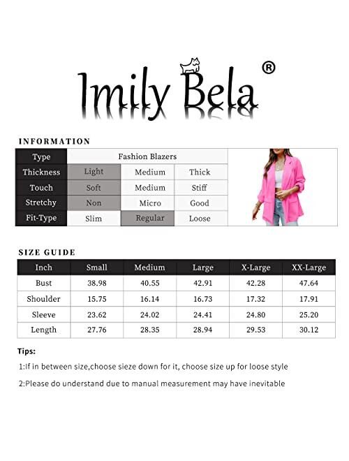 Imily Bela Womens Casual Blazers Long Sleeve Lapel Open Front Work Office Jacket with Pockets