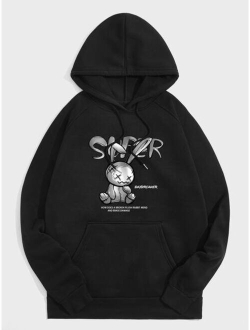 Men Slogan Cartoon Graphic Drawstring Hoodie