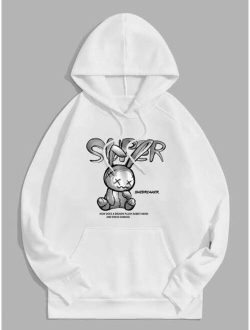 Men Slogan Cartoon Graphic Drawstring Hoodie