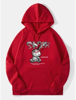 Men Slogan Cartoon Graphic Drawstring Hoodie