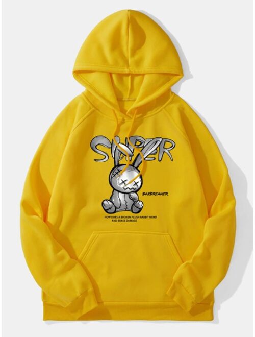 Men Slogan Cartoon Graphic Drawstring Hoodie