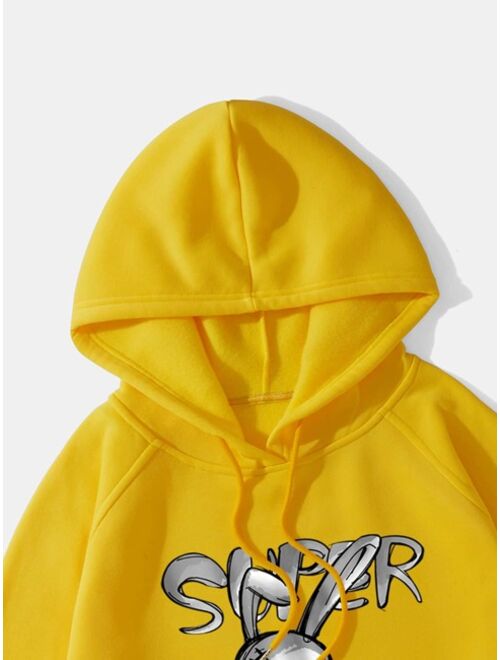 Men Slogan Cartoon Graphic Drawstring Hoodie