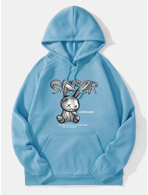 Men Slogan Cartoon Graphic Drawstring Hoodie