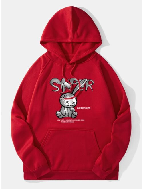 Men Slogan Cartoon Graphic Drawstring Hoodie