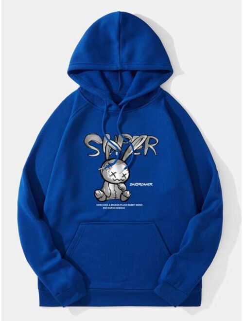 Men Slogan Cartoon Graphic Drawstring Hoodie