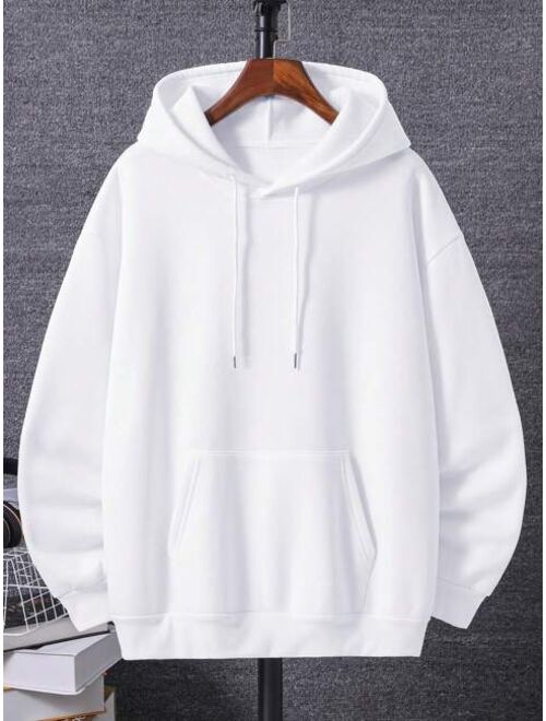 Men Plus Kangaroo Pocket Drawstring Thermal Lined Hoodie