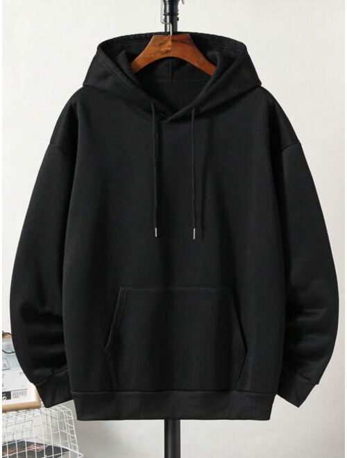 Men Plus Kangaroo Pocket Drawstring Thermal Lined Hoodie