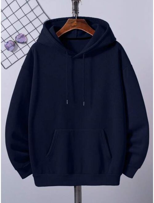 Men Plus Kangaroo Pocket Drawstring Thermal Lined Hoodie