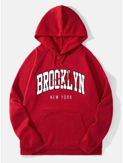 Men Letter Graphic Thermal Drawstring Hoodie