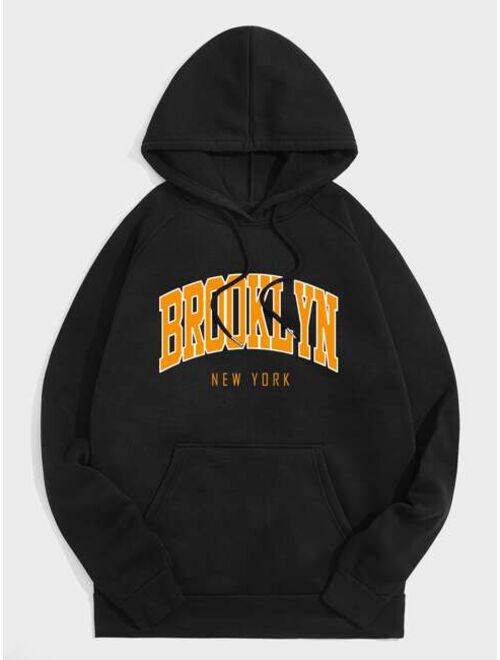 Men Letter Graphic Thermal Drawstring Hoodie