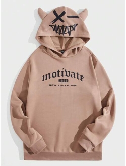 SHEIN Manfinity EMRG Men Letter Graphic 3D Ear Design Hoodie