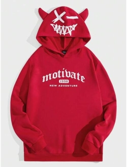 SHEIN Manfinity EMRG Men Letter Graphic 3D Ear Design Hoodie