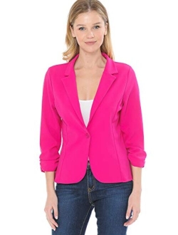 MINEFREE Women's 3/4 Sleeve Lightweight Casual Work Knit Blazer Jacket (S-3XL)