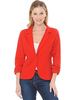 MINEFREE Women's 3/4 Sleeve Lightweight Casual Work Knit Blazer Jacket (S-3XL)