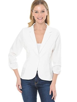 MINEFREE Women's 3/4 Sleeve Lightweight Casual Work Knit Blazer Jacket (S-3XL)