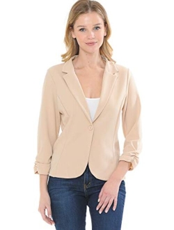 MINEFREE Women's 3/4 Sleeve Lightweight Casual Work Knit Blazer Jacket (S-3XL)