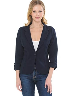 MINEFREE Women's 3/4 Sleeve Lightweight Casual Work Knit Blazer Jacket (S-3XL)