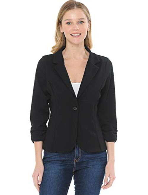 MINEFREE Women's 3/4 Sleeve Lightweight Casual Work Knit Blazer Jacket (S-3XL)