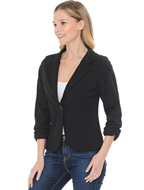 MINEFREE Women's 3/4 Sleeve Lightweight Casual Work Knit Blazer Jacket (S-3XL)