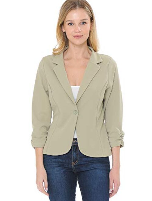 MINEFREE Women's 3/4 Sleeve Lightweight Casual Work Knit Blazer Jacket (S-3XL)