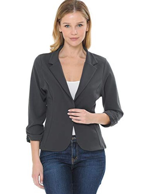 MINEFREE Women's 3/4 Sleeve Lightweight Casual Work Knit Blazer Jacket (S-3XL)