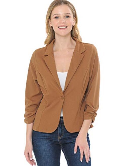 MINEFREE Women's 3/4 Sleeve Lightweight Casual Work Knit Blazer Jacket (S-3XL)