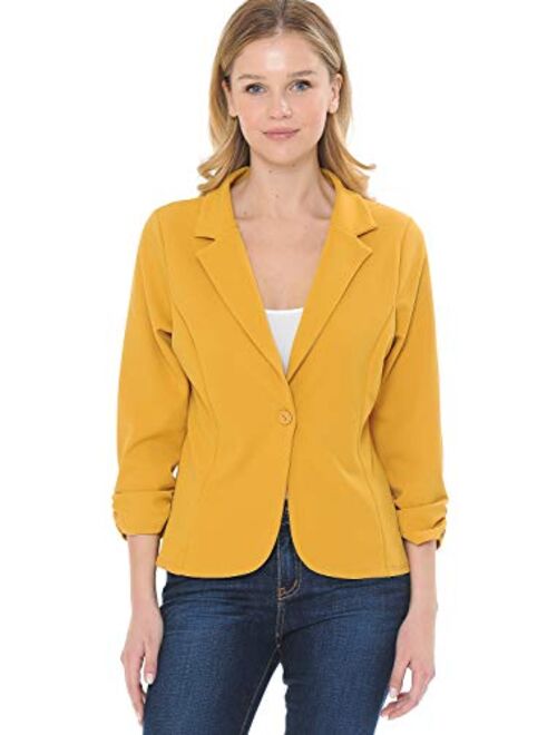 MINEFREE Women's 3/4 Sleeve Lightweight Casual Work Knit Blazer Jacket (S-3XL)