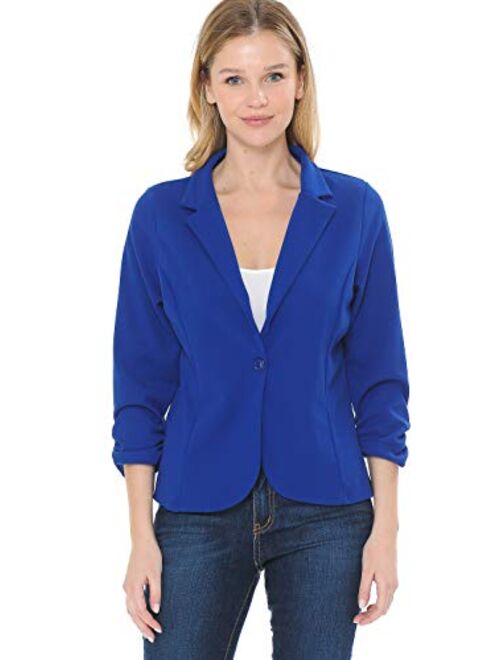 MINEFREE Women's 3/4 Sleeve Lightweight Casual Work Knit Blazer Jacket (S-3XL)