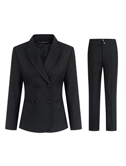 YUNCLOS Women's 2 Piece Double Breasted Suit Set Two Button Blazer and Pants