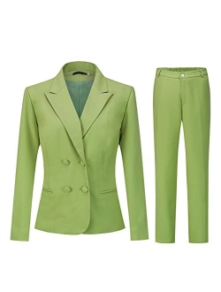 YUNCLOS Women's 2 Piece Double Breasted Suit Set Two Button Blazer and Pants