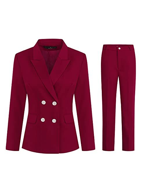 YUNCLOS Women's 2 Piece Double Breasted Suit Set Two Button Blazer and Pants