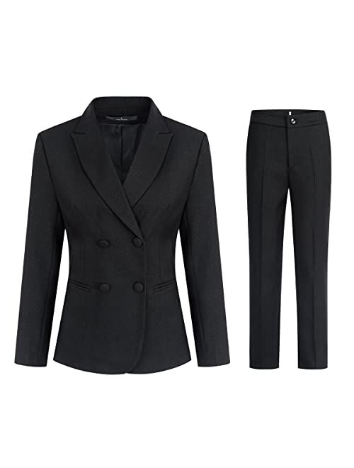 YUNCLOS Women's 2 Piece Double Breasted Suit Set Two Button Blazer and Pants