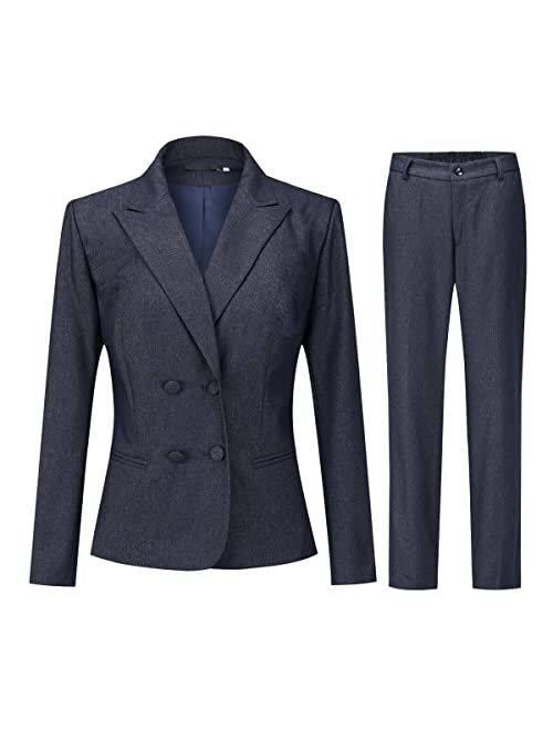 YUNCLOS Women's 2 Piece Double Breasted Suit Set Two Button Blazer and Pants