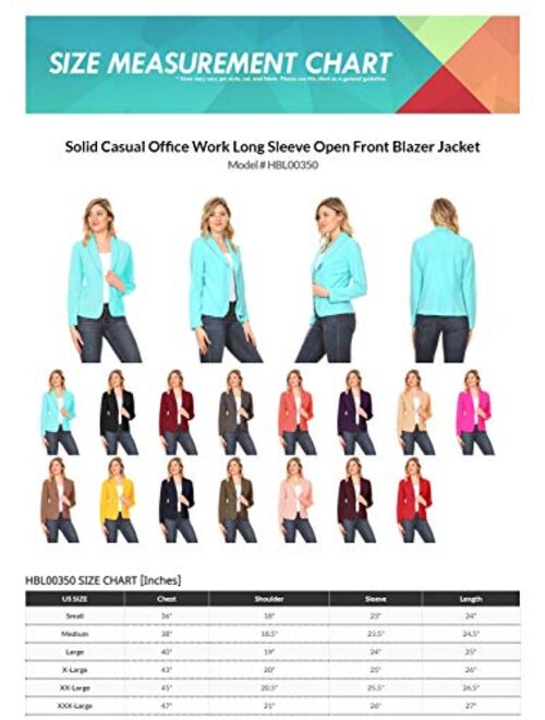 Fashionjoa Women's Casual Office Work Long Sleeve Open Front Blazer Jacket with Plus Size