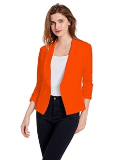 Sunfaynis Women's Soft Stretchy Lightweight Cardigan Blazer One Button 3/4 Ruched Sleeve Business Casual Blazer Jackets