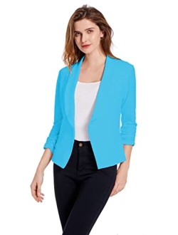 Sunfaynis Women's Soft Stretchy Lightweight Cardigan Blazer One Button 3/4 Ruched Sleeve Business Casual Blazer Jackets