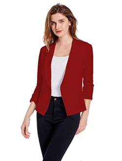 Sunfaynis Women's Soft Stretchy Lightweight Cardigan Blazer One Button 3/4 Ruched Sleeve Business Casual Blazer Jackets