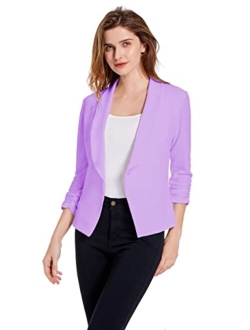 Sunfaynis Women's Soft Stretchy Lightweight Cardigan Blazer One Button 3/4 Ruched Sleeve Business Casual Blazer Jackets