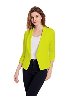 Sunfaynis Women's Soft Stretchy Lightweight Cardigan Blazer One Button 3/4 Ruched Sleeve Business Casual Blazer Jackets