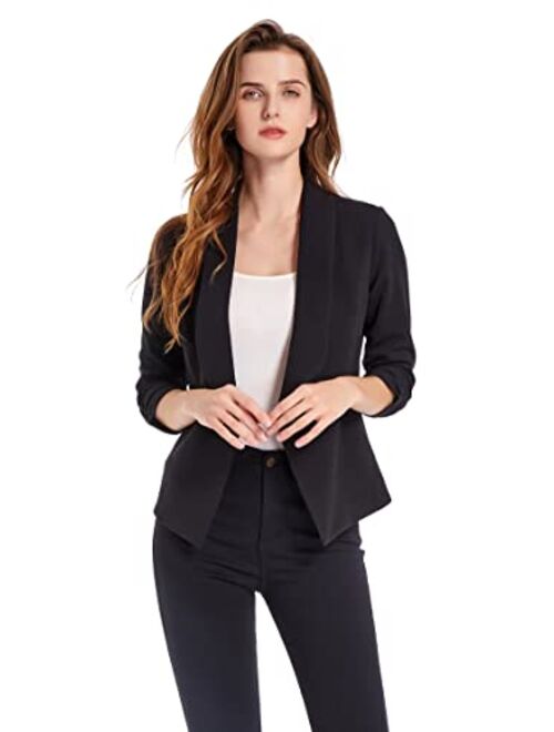 Sunfaynis Women's Soft Stretchy Lightweight Cardigan Blazer One Button 3/4 Ruched Sleeve Business Casual Blazer Jackets