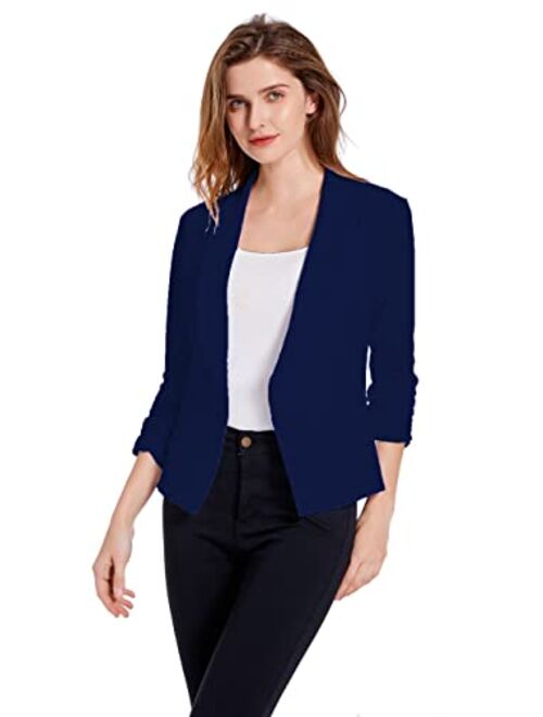 Sunfaynis Women's Soft Stretchy Lightweight Cardigan Blazer One Button 3/4 Ruched Sleeve Business Casual Blazer Jackets