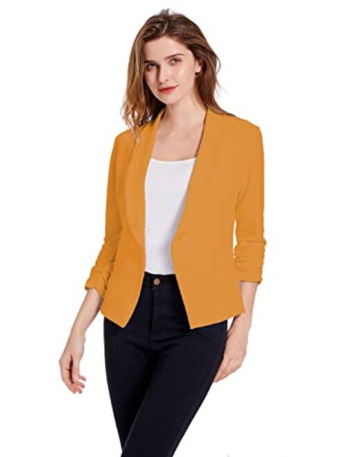 Sunfaynis Women's Soft Stretchy Lightweight Cardigan Blazer One Button 3/4 Ruched Sleeve Business Casual Blazer Jackets