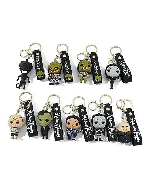 D DILLA BEAUTY Anime The Adams family Cute Heart Keychain Adorable Backpack Car Keyring Charms for Women Girls Boys