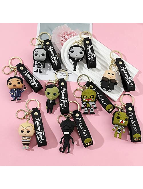 D DILLA BEAUTY Anime The Adams family Cute Heart Keychain Adorable Backpack Car Keyring Charms for Women Girls Boys