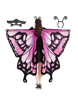 Tibeha Halloween Butterfly Costume for Women - Girls Kid Adult Wings Cape with Mask and Antenna Headband