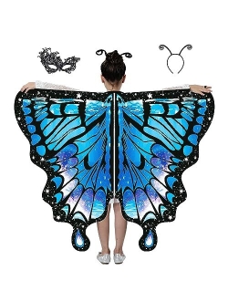 DawnHope Butterfly Wings for Girls Kids Halloween Costumes Butterfly Shawl Fairy Ladies Cape Nymph Pixie Dress Up