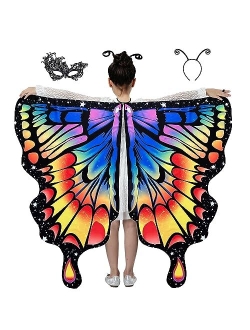 DawnHope Butterfly Wings for Girls Kids Halloween Costumes Butterfly Shawl Fairy Ladies Cape Nymph Pixie Dress Up