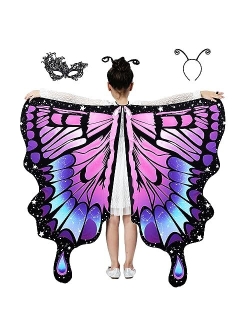 DawnHope Butterfly Wings for Girls Kids Halloween Costumes Butterfly Shawl Fairy Ladies Cape Nymph Pixie Dress Up