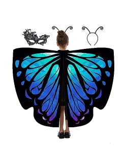 DawnHope Butterfly Wings for Girls Kids Halloween Costumes Butterfly Shawl Fairy Ladies Cape Nymph Pixie Dress Up