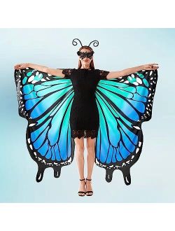 Tibeha Halloween Butterfly Wings for Women - Double-Sided Printing Costume Adult Cape with Mask and Antenna Headband